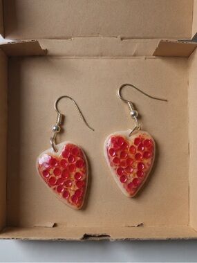 Handmade Pepperoni Pizza Heart Earrings